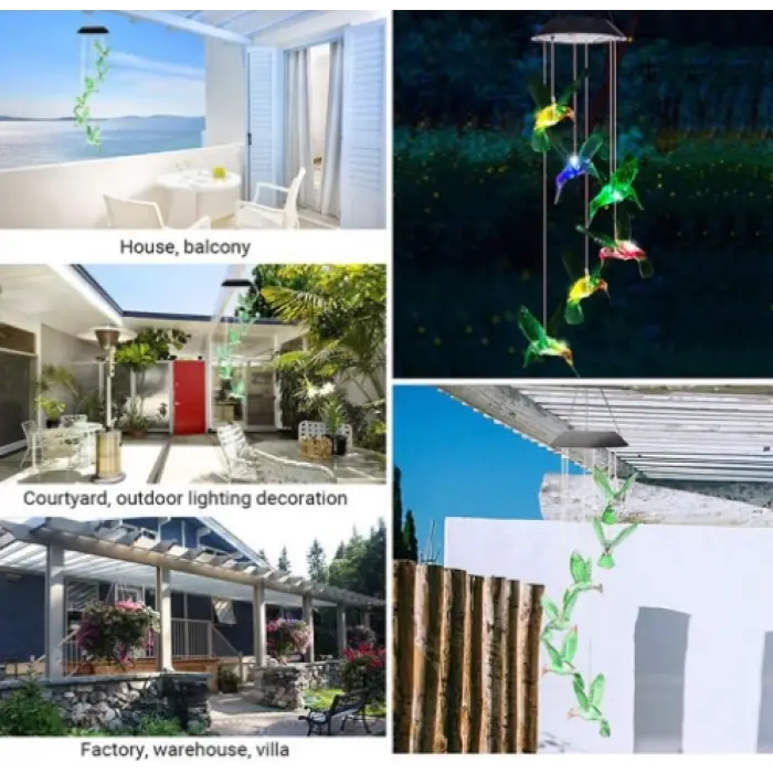 Solar Led Işıklı Kuşlu Bahçe Dekoru 6 Ledli,renkli Işık
