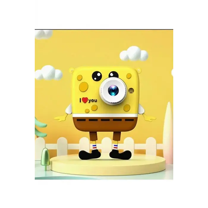 Sünger Bob Tasarımlı Yeni Nesil Çocuk Dijital Mini Fotoğraf Makinesi Çift Kamera