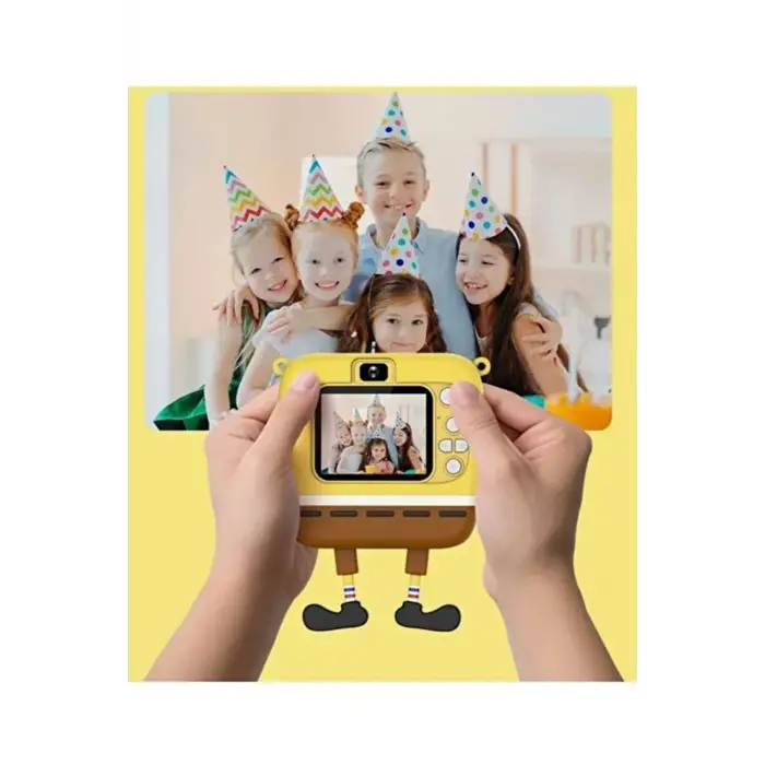 Sünger Bob Tasarımlı Yeni Nesil Çocuk Dijital Mini Fotoğraf Makinesi Çift Kamera