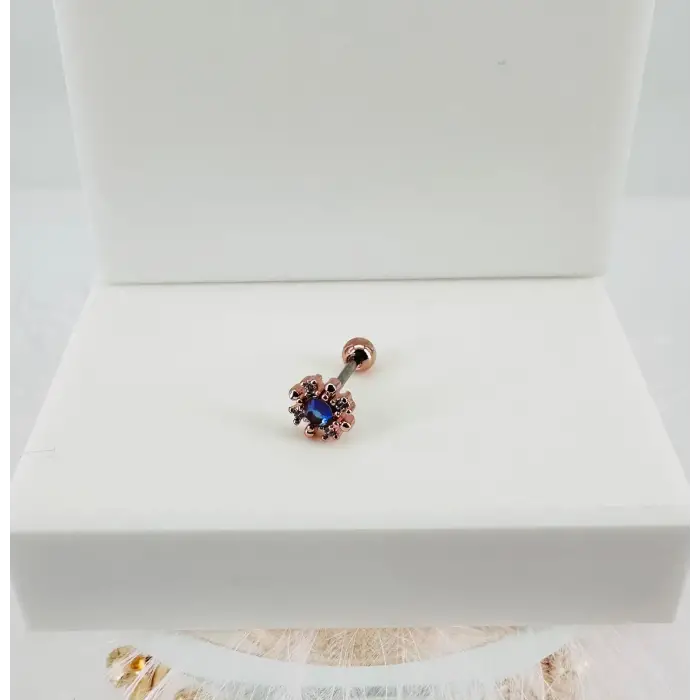 Rose Zirkon Taşlı Uç Kısmı : Pirinç Kıkırdak Bar Uzunluğu : 6 Mm / Bar Kalınlığı 0.8 Mm / Top Boyu 3 Mm - Pt0038-2