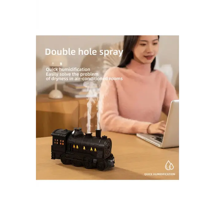 Tren Şeklinde Buharlı Oda Hava Nemlendirici Işık Buhar Makinesi Kumandalı