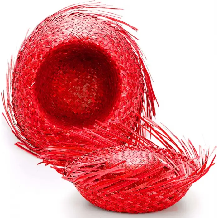 Tropikal Parti Kırmızı Hasır Hawaii Şapkası 13x36 Cm