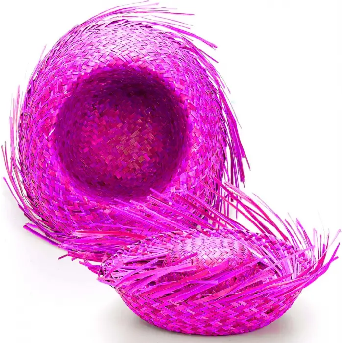 Tropikal Parti Pembe Fuşya Hasır Hawaii Şapkası 13x36 Cm