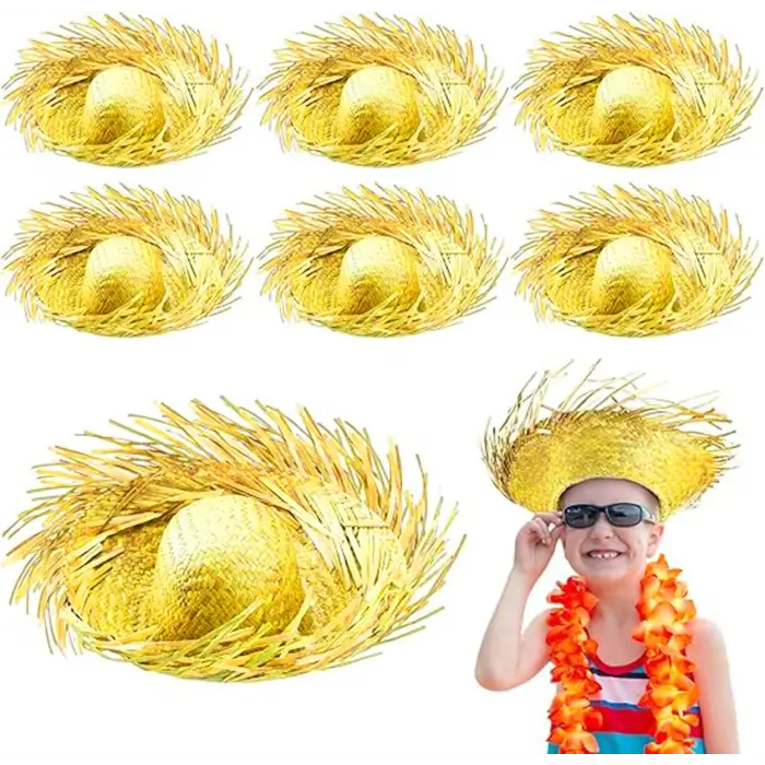 Tropikal Parti Sarı Hasır Hawaii Şapkası 13x36 Cm