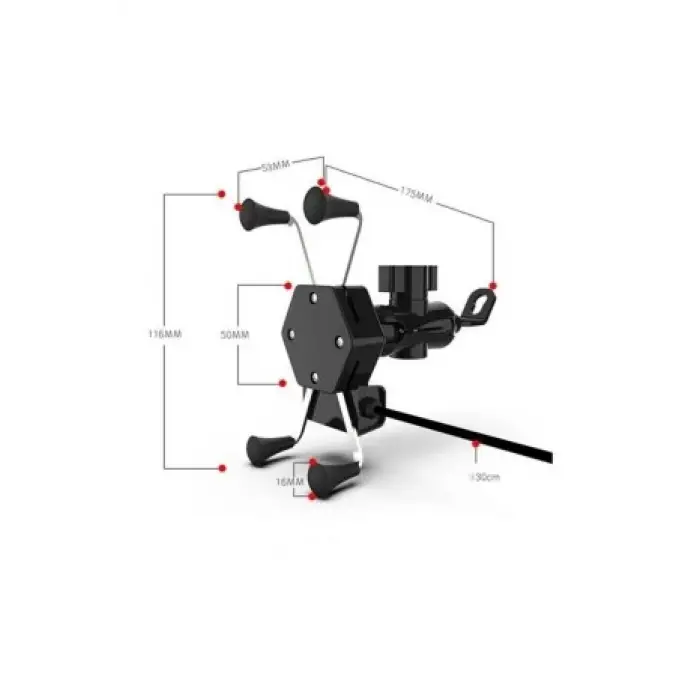 Usb Şarjlı Ayna Bağlantılı Motosiklet Telefon Tutucu Motor Tutacağı