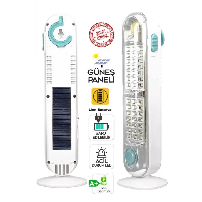 V-005 42 Ledli+fener Solar Güneş Panelli Ultra Güçlü Ledli Şarjlı Işıldak