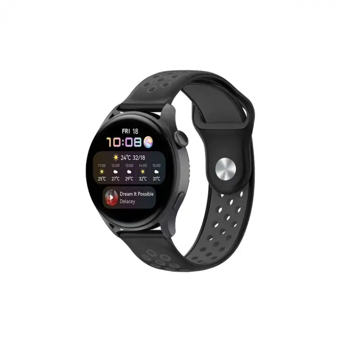 Watch 22mm Spor Delikli Kordon - Siyah-füme