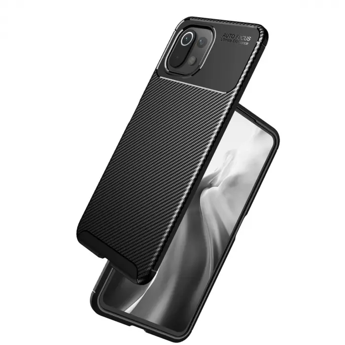 Xiaomi Mi 11 Lite Kılıf Auto Focus Karbon Kapak - Siyah