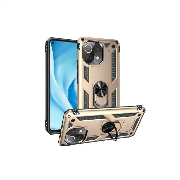Xiaomi Mi 11 Lite Kılıf Sofya Yüzüklü Silikon Kapak - Gold