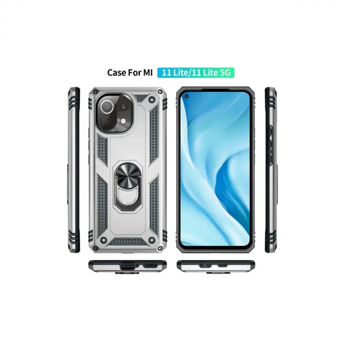 Xiaomi Mi 11 Lite Kılıf Sofya Yüzüklü Silikon Kapak - Gümüş