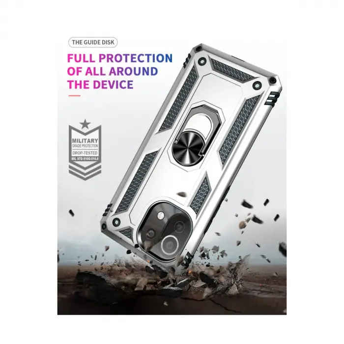 Xiaomi Mi 11 Lite Kılıf Sofya Yüzüklü Silikon Kapak - Gümüş