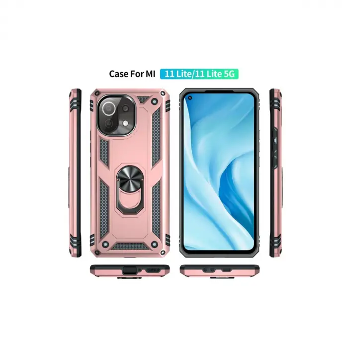 Xiaomi Mi 11 Lite Kılıf Sofya Yüzüklü Silikon Kapak - Rose