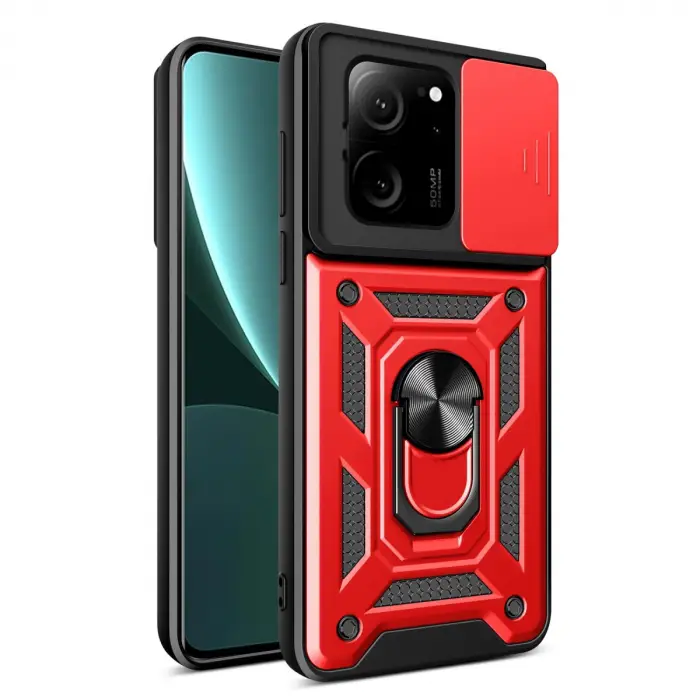 Xiaomi Mi 13t Pro Kılıf Pars Lens Yüzüklü Silikon - Kırmızı