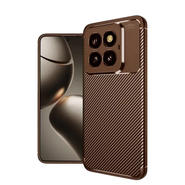 Xiaomi Mi 14t Pro Kılıf Auto Focus Karbon Kapak - Kahverengi