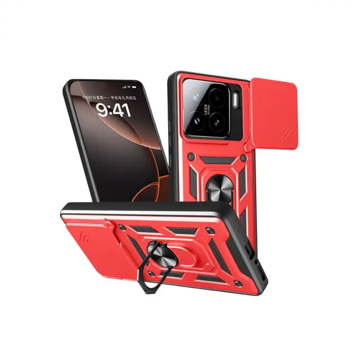 Xiaomi Mi 15 Kılıf Pars Lens Yüzüklü Silikon - Kırmızı