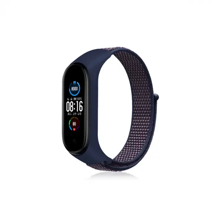 Xiaomi Mi Band 4 Hasırlı Cırtcırtlı Kordon (SAAT DEĞİLDİR) - Lacivert-mor