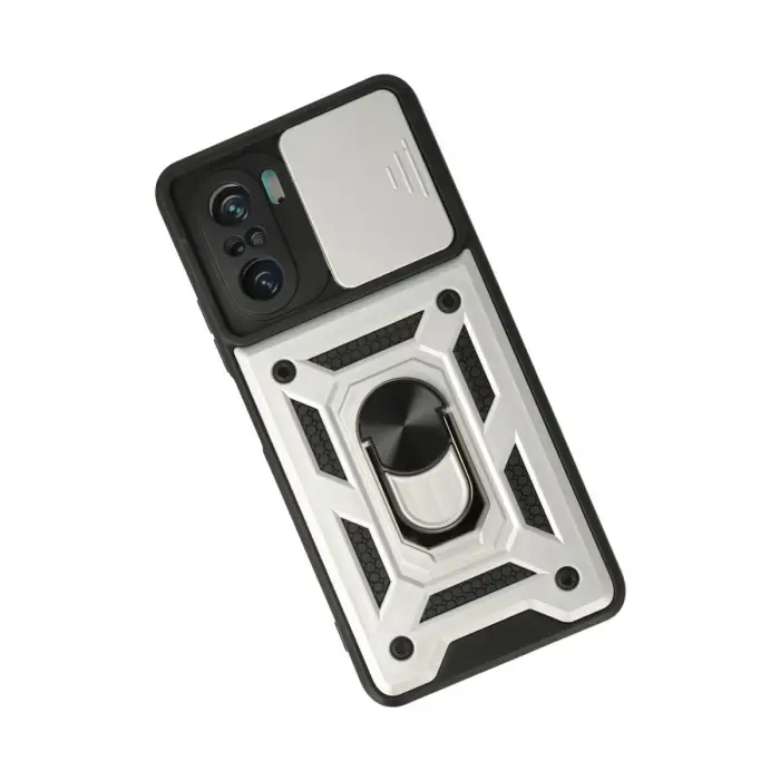 Xiaomi Poco F3 Kılıf Pars Lens Yüzüklü Silikon - Gümüş