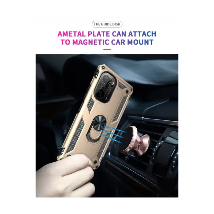 Xiaomi Poco F3 Kılıf Sofya Yüzüklü Silikon Kapak - Gold