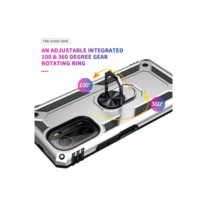 Xiaomi Poco F3 Kılıf Sofya Yüzüklü Silikon Kapak - Gümüş