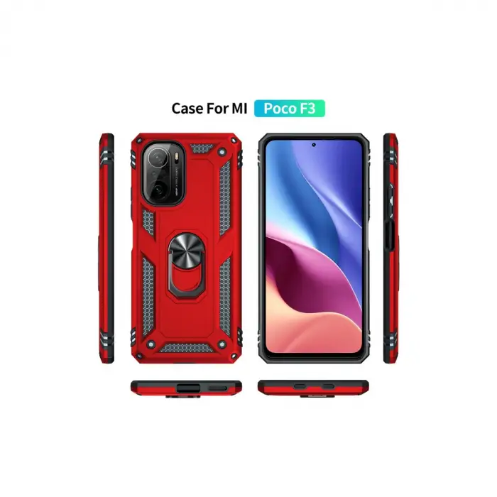 Xiaomi Poco F3 Kılıf Sofya Yüzüklü Silikon Kapak - Kırmızı