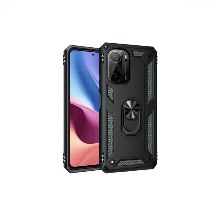 Xiaomi Poco F3 Kılıf Sofya Yüzüklü Silikon Kapak - Siyah