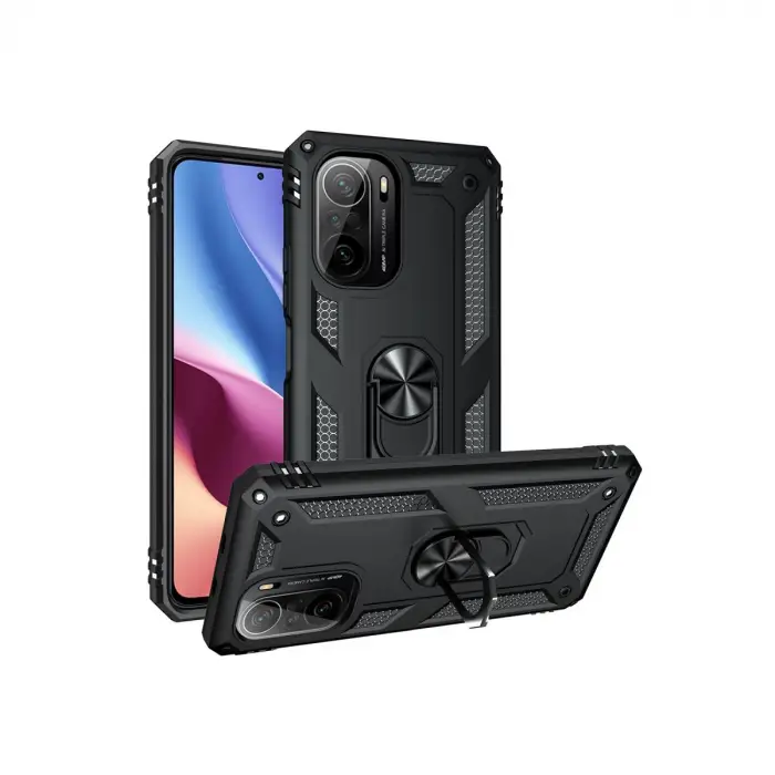 Xiaomi Poco F3 Kılıf Sofya Yüzüklü Silikon Kapak - Siyah