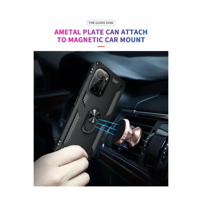 Xiaomi Poco F3 Kılıf Sofya Yüzüklü Silikon Kapak - Siyah