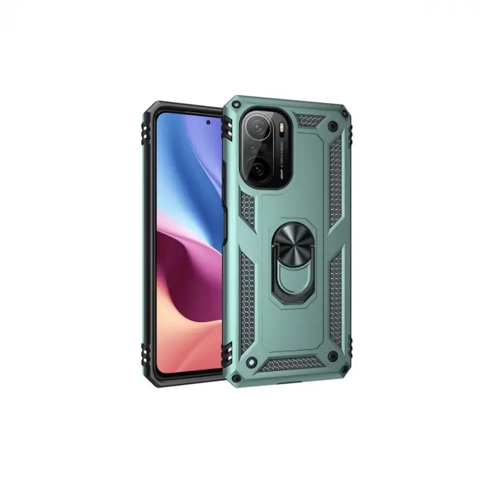 Xiaomi Poco F3 Kılıf Sofya Yüzüklü Silikon Kapak - Yeşil