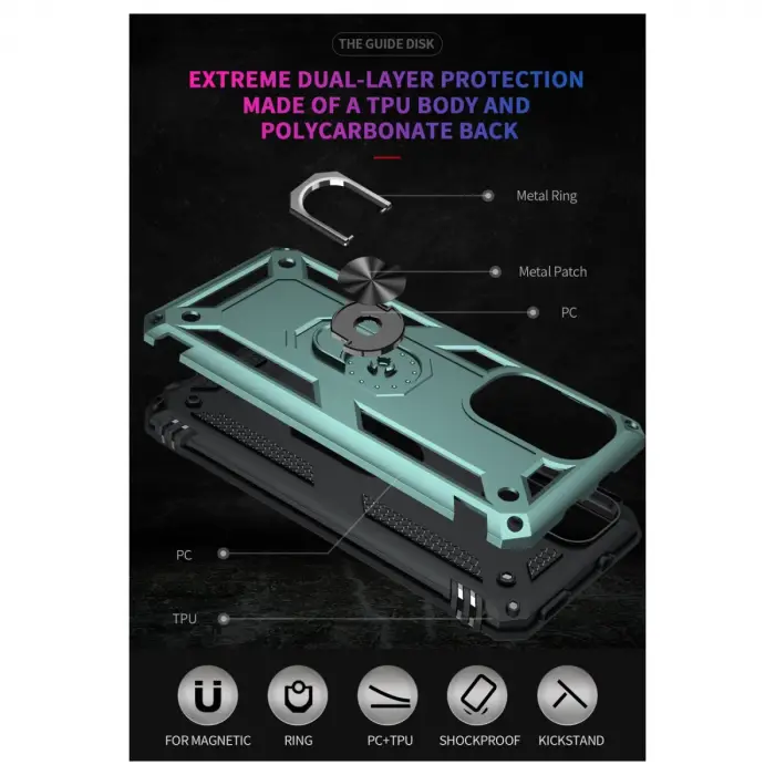 Xiaomi Poco F3 Kılıf Sofya Yüzüklü Silikon Kapak - Yeşil