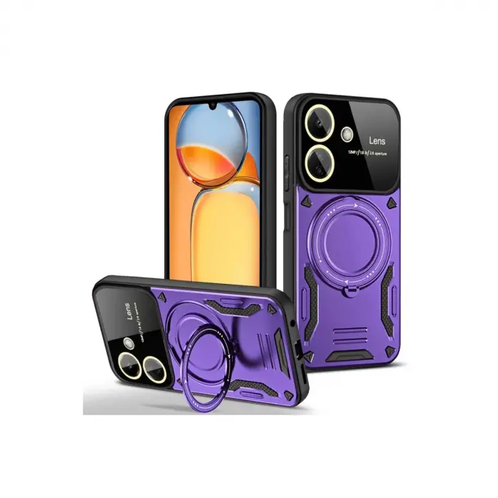Xiaomi Redmi 13c Kılıf Joy Lens Standlı Kapak - Mor