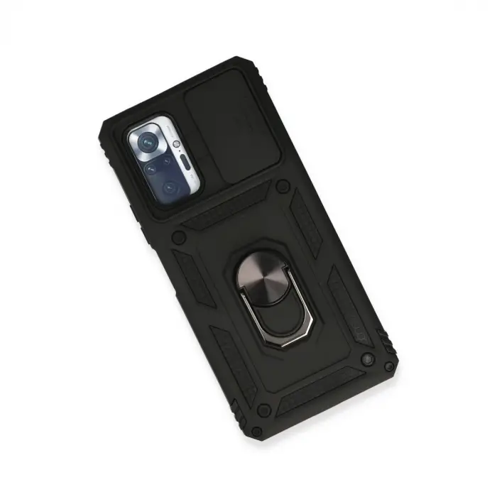 Xiaomi Redmi Note 10 Pro Kılıf Pars Lens Yüzüklü Silikon - Siyah