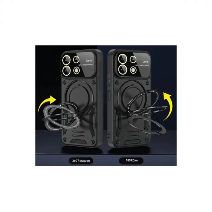 Xiaomi Redmi Note 13 4g Kılıf Joy Lens Standlı Kapak - Siyah