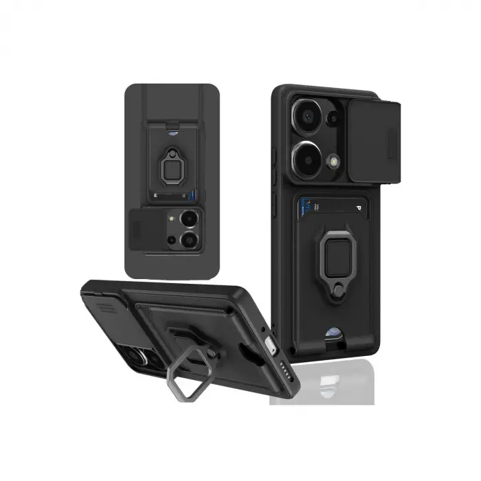 Xiaomi Redmi Note 13 Pro 4g Kılıf Zuma Kartvizitli Yüzüklü Silikon - Siyah