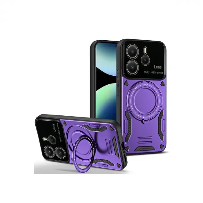 Xiaomi Redmi Note 14 4g Kılıf Joy Lens Standlı Kapak - Mor