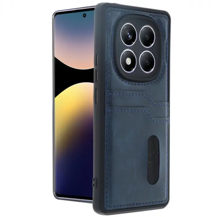 Xiaomi Redmi Note 14 Pro 5g Kılıf Sara Kartvizitli Deri Kılıf - Lacivert