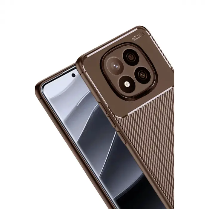 Xiaomi Redmi Note 14 Pro Plus Kılıf Auto Focus Karbon Kapak - Kahverengi