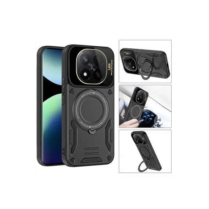 Xiaomi Redmi Note 14 Pro Plus Kılıf Joy Lens Standlı Kapak - Koyu Yeşil