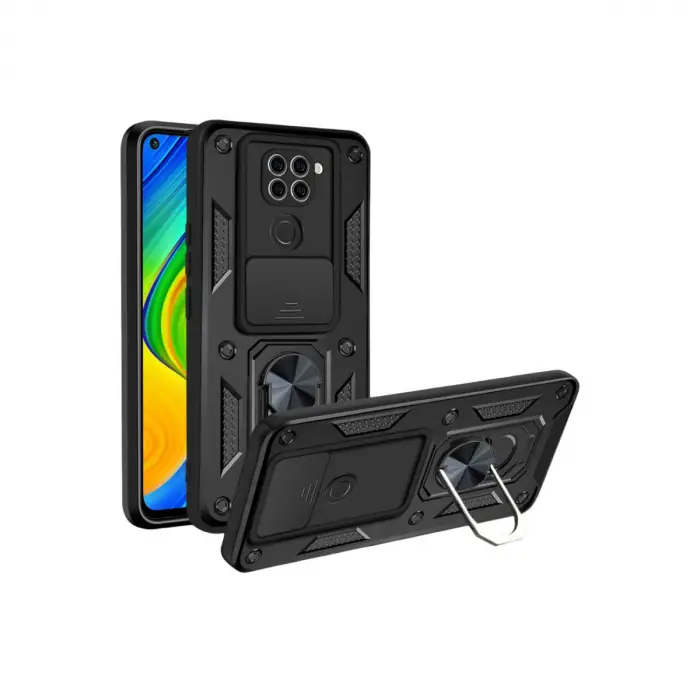 Xiaomi Redmi Note 9 4g Kılıf Pars Lens Yüzüklü Silikon - Siyah