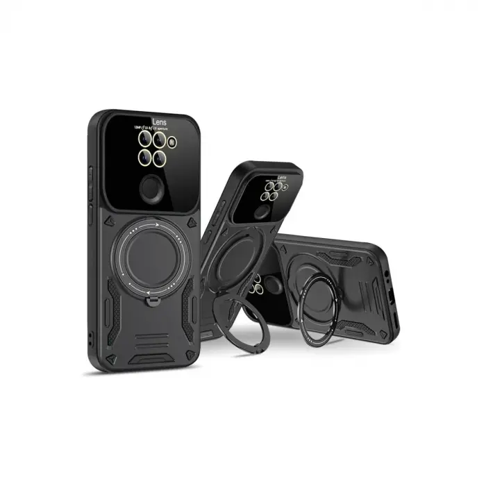 Xiaomi Redmi Note 9 Joy Lens Standlı Kapak - Siyah