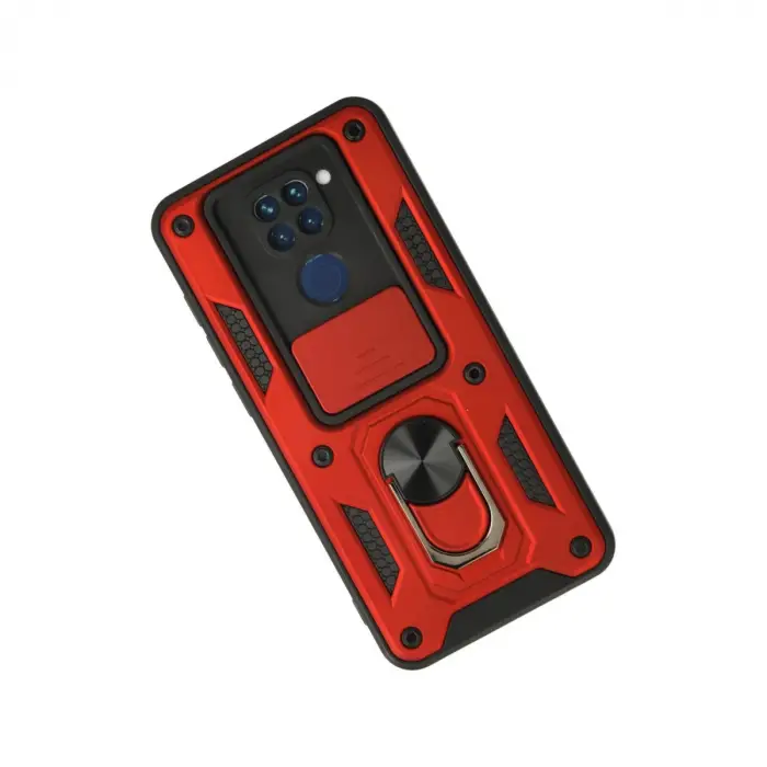 Xiaomi Redmi Note 9 Kılıf Pars Lens Yüzüklü Silikon - Kırmızı