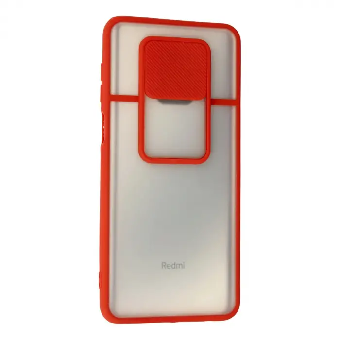 Xiaomi Redmi Note 9 Pro Kılıf Palm Buzlu Kamera Sürgülü Silikon - Kırmızı
