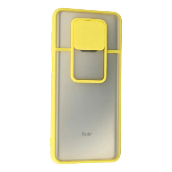 Xiaomi Redmi Note 9 Pro Kılıf Palm Buzlu Kamera Sürgülü Silikon - Sarı