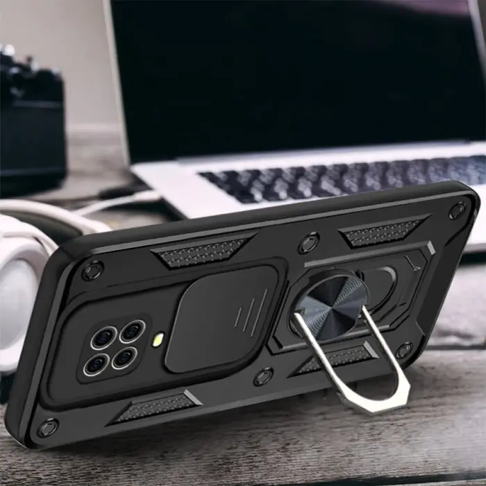 Xiaomi Redmi Note 9 Pro Kılıf Pars Lens Yüzüklü Silikon - Siyah