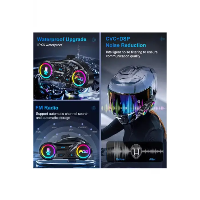 Y13 Motor Kask Kulaklık Rgb Modlu Radyolu Motosiklet Kulaklık 5.3 Bluetooth Intercom