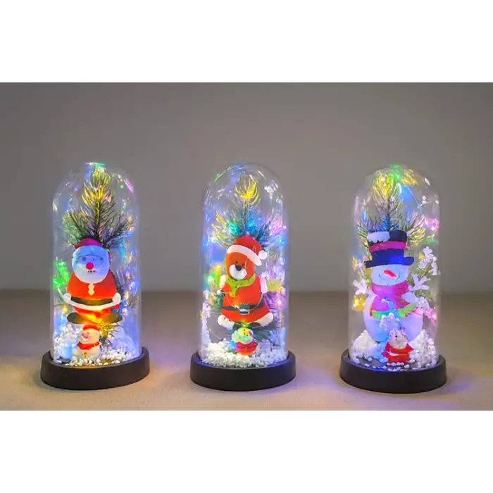 Yılbaşı Temalı Işıklı  Dekoratif Cam Fanus Alk5075