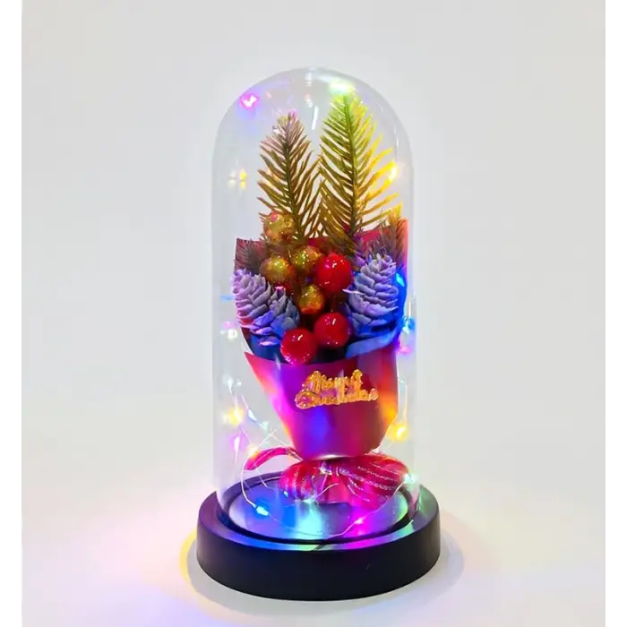 Yılbaşı Temalı Işıklı  Dekoratif Cam Fanus Alk5081