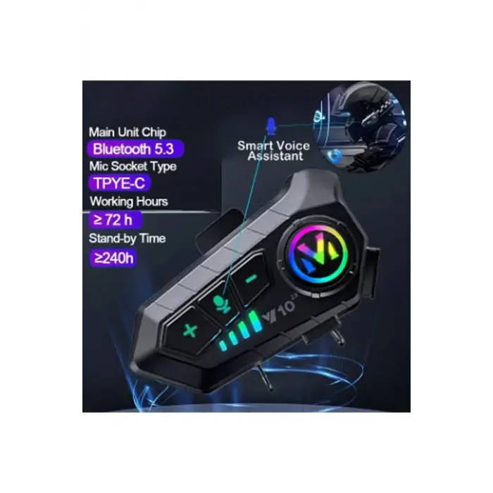 ﻿y10 2x Motosiklet Kask İntercom Çift Eşleşme Rgb Işıklı Bluetooth Kulaklık 5,3