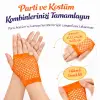 80’ler 90’lar Retro Neon Turuncu File Parmaksız Kısa Eldiven 11 Cm