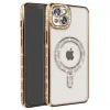 Apple İphone 14 Kılıf Joke Simli Magneticsafe Kılıf - Gold