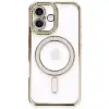 Apple İphone 16 Kılıf Joke Simli Magneticsafe Kılıf - Gold